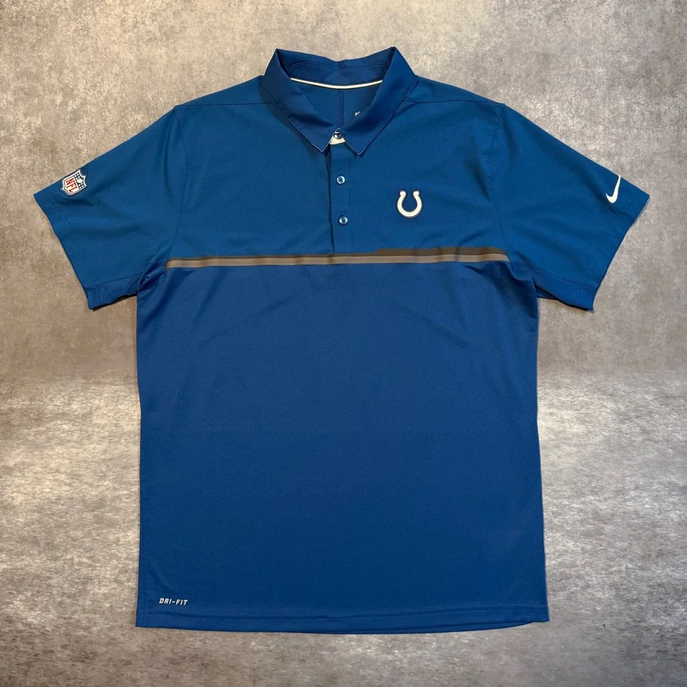 Nike Indianapolis Colts Polo Shirt Mens Large Blue Dri Fit NFL On Field 746117